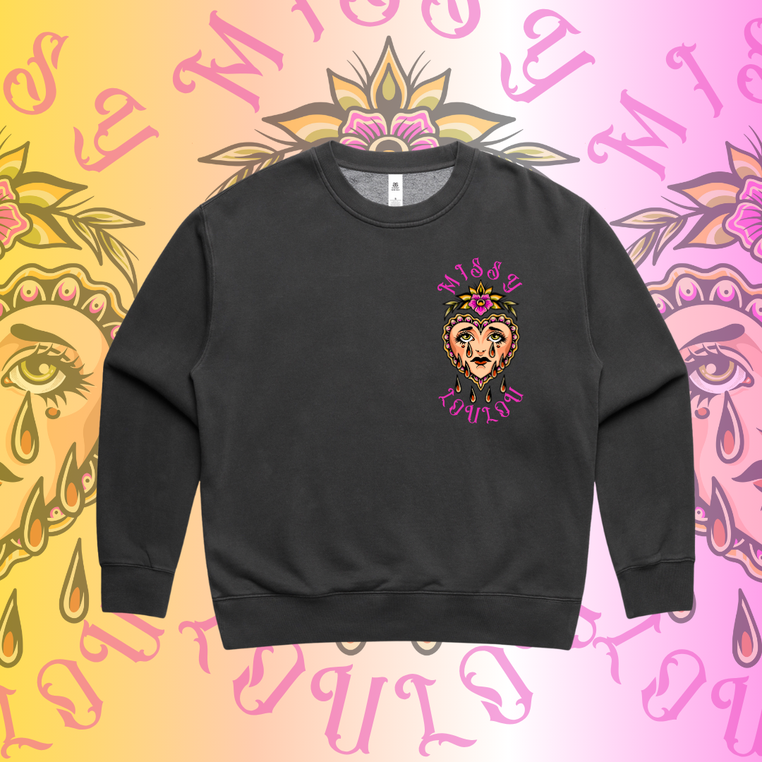 Crying Hearts - Women's relaxed faded crew, Stonewash