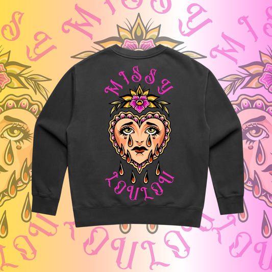 Crying Hearts - Women's relaxed faded crew, Stonewash