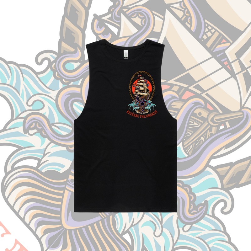 Release the Kraken - Unisex surfer tank - Black & White.