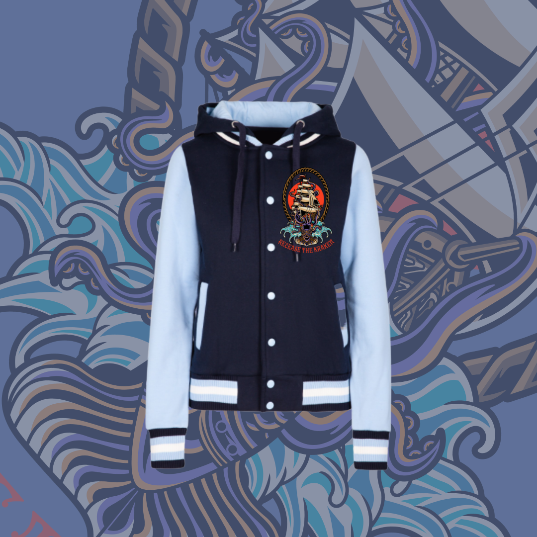 Release the Kraken- Varsity Jacket, Baby Blue