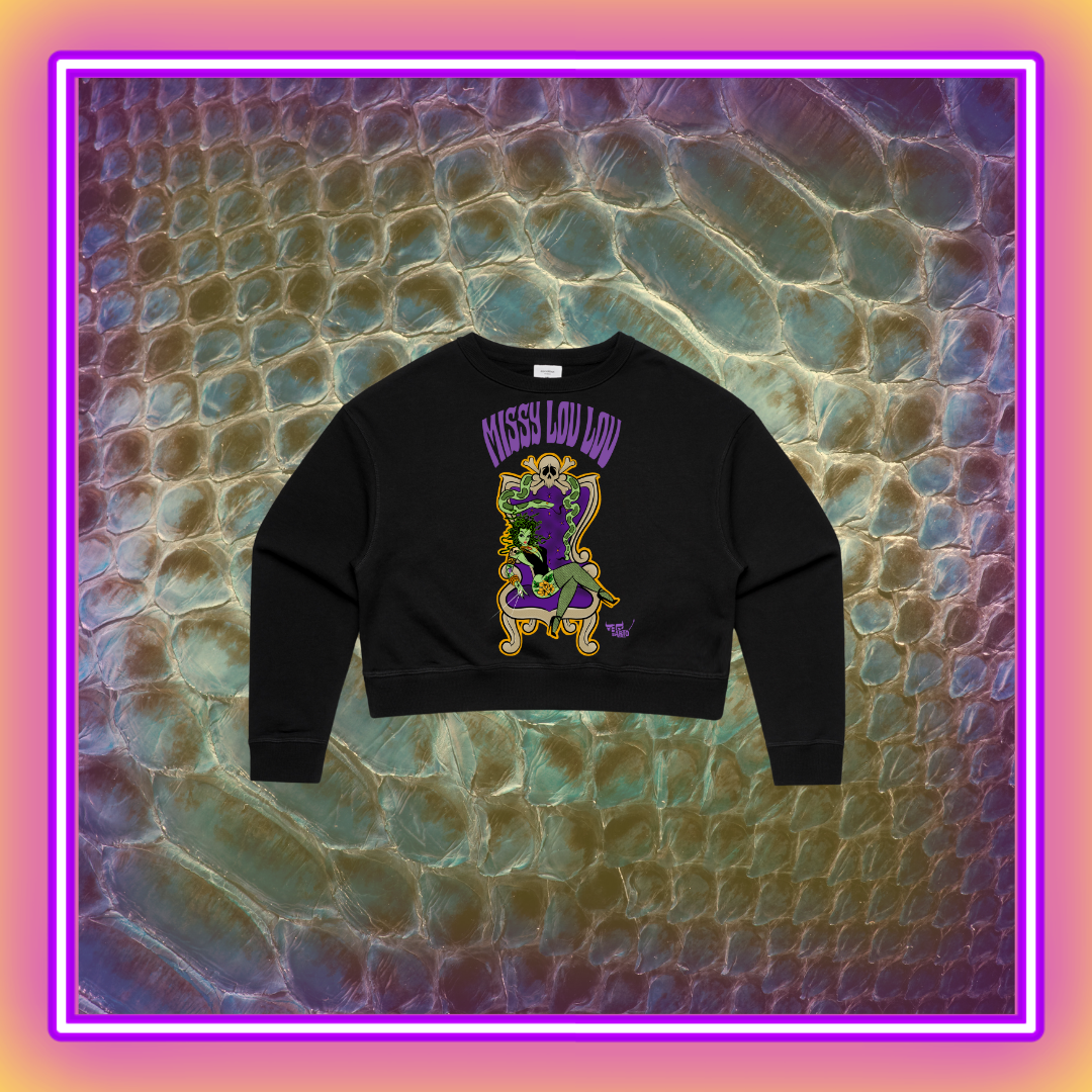 Madam Medusa - Crop crew sweater. Black