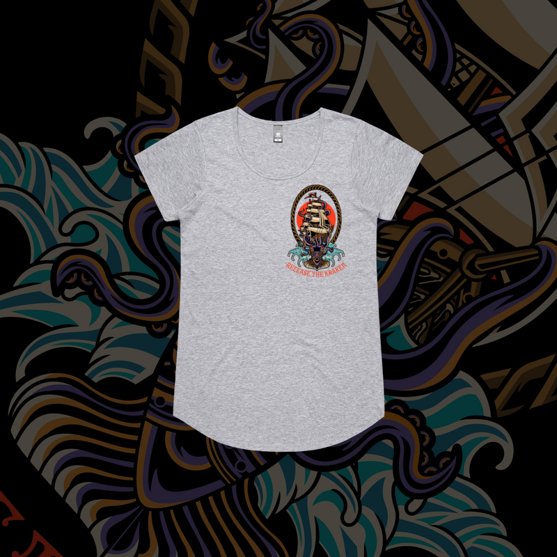 Release the Kraken - Drop neck tee, Grey Marle & Rose