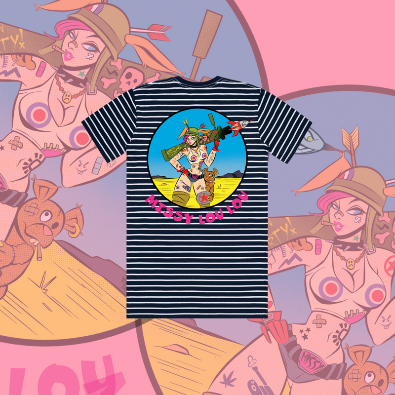 Rudy Rocket - Unisex tee, Navy Stripe