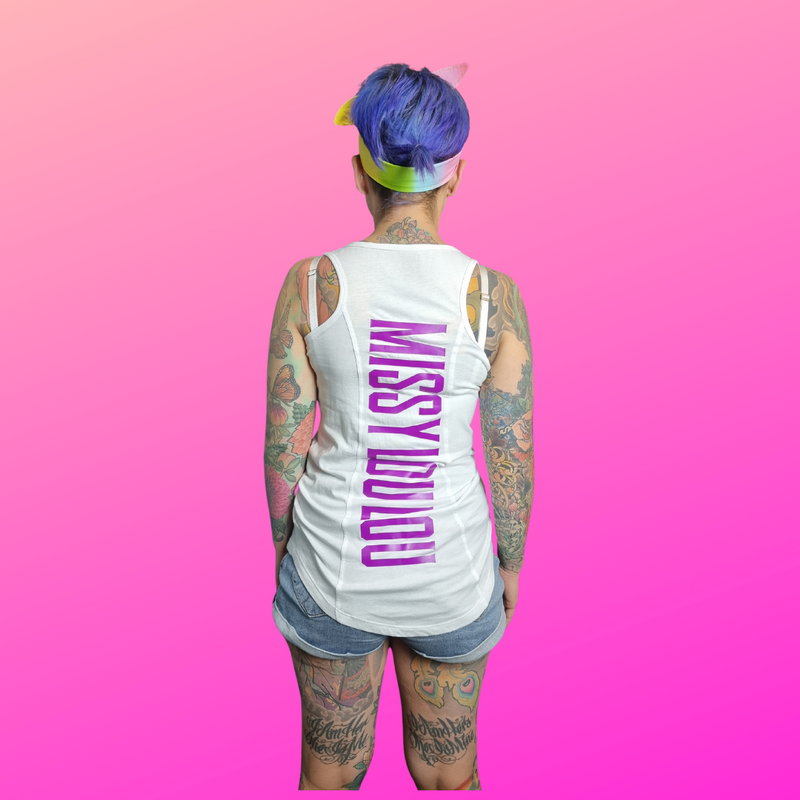 White Racer Back Tank - Purple Poison