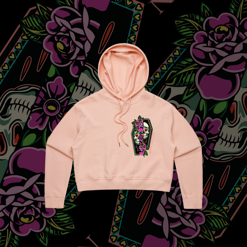 Not Today Satan - Crop Hoodie, Black & Pink