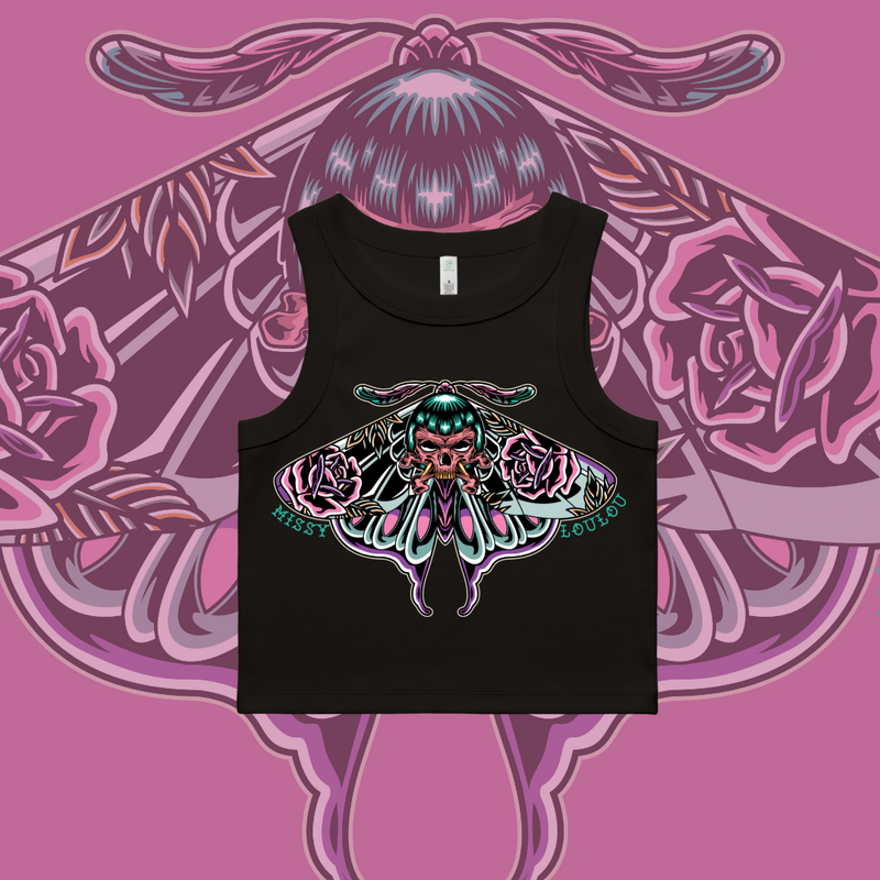 Bad Betty Butterfly - Organic Rib Crop Tank