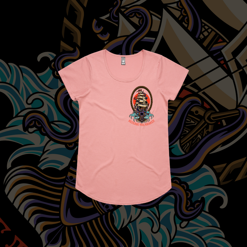 Release the Kraken - Drop neck tee, Grey Marle & Rose