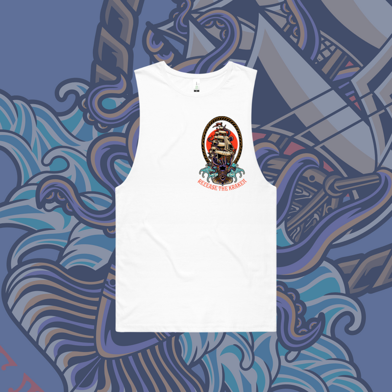 Release the Kraken - Unisex surfer tank - Black & White.