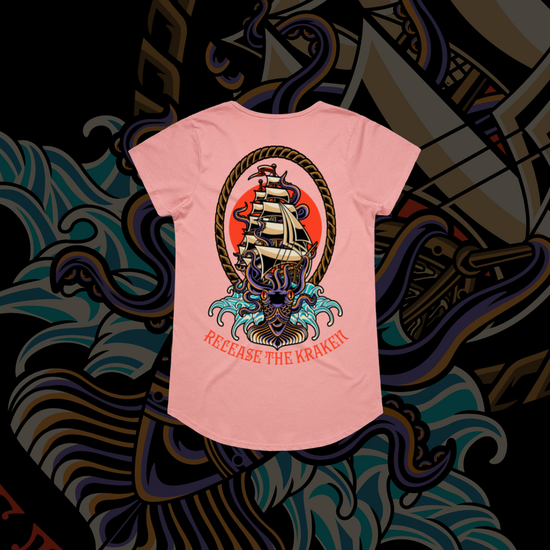 Release the Kraken - Drop neck tee, Grey Marle & Rose