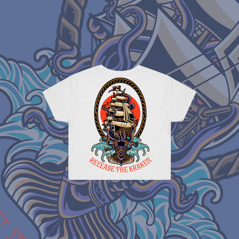Release the Kraken - Crop Tee, Black, White.