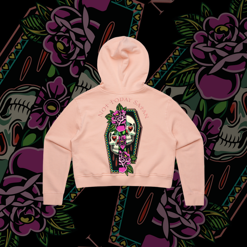 Not Today Satan - Crop Hoodie, Black & Pink