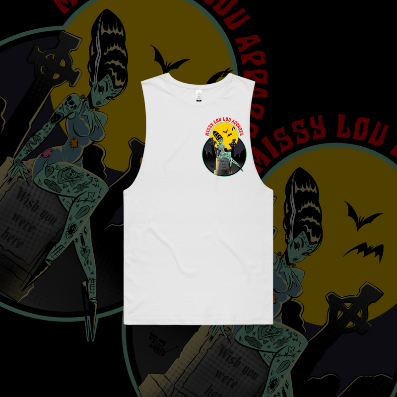 Grave Digger - Unisex surfer tank - Black & White.