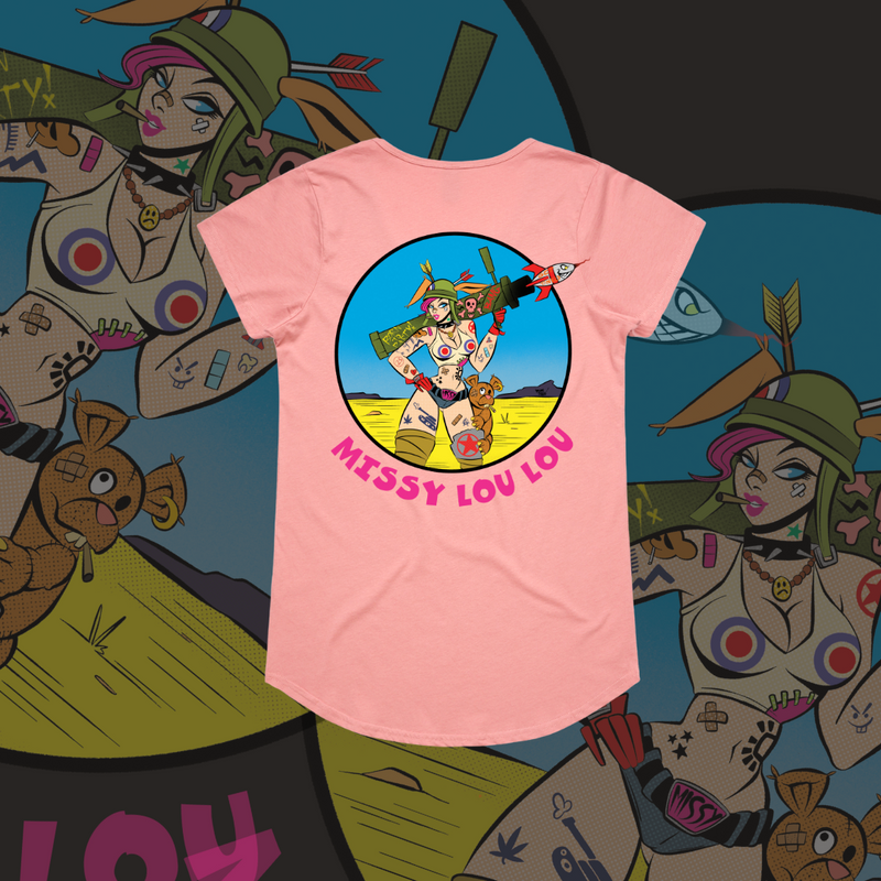 Rudy Rocket - Drop neck tee, Army Green,Pale Pink, Baby Blue.