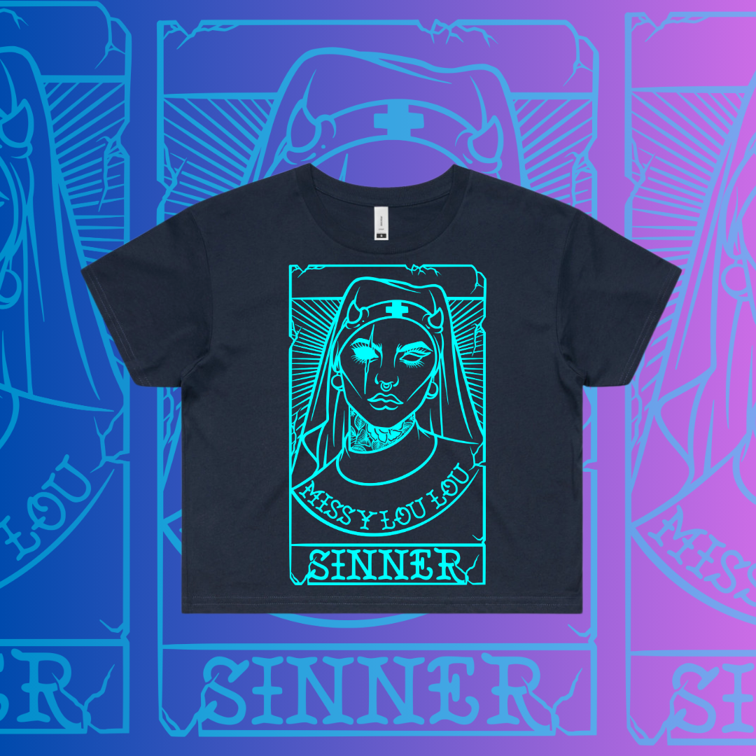 SINNER  -  Crop Navy Tee