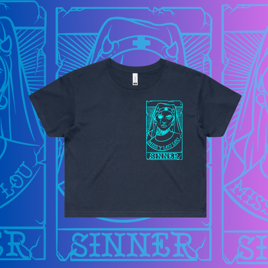 SINNER  -  Crop Navy Tee