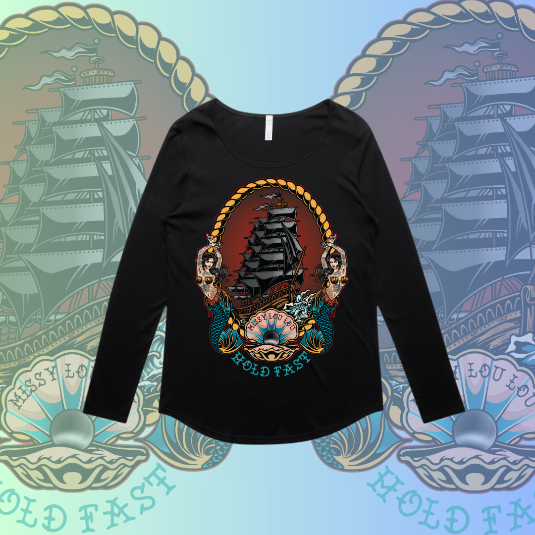 Black Pearl  - Long sleeve drop neck tee