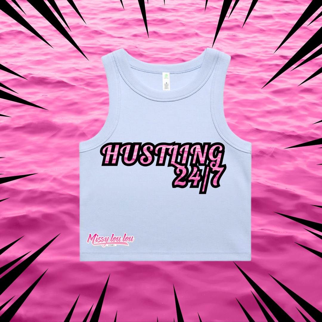 HUSTLING 24/7 - Crop Rib Tank