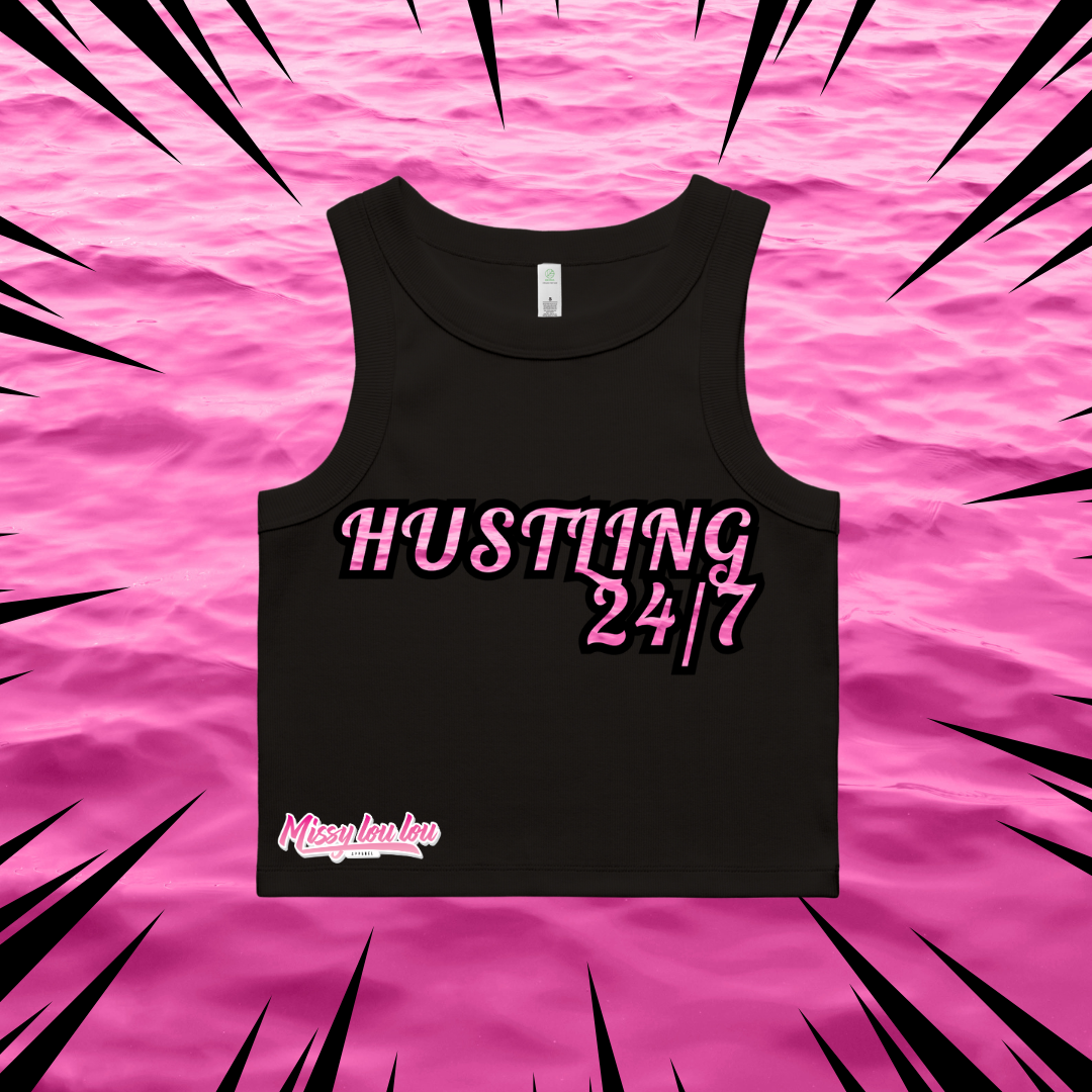 HUSTLING 24/7 - Crop Rib Tank