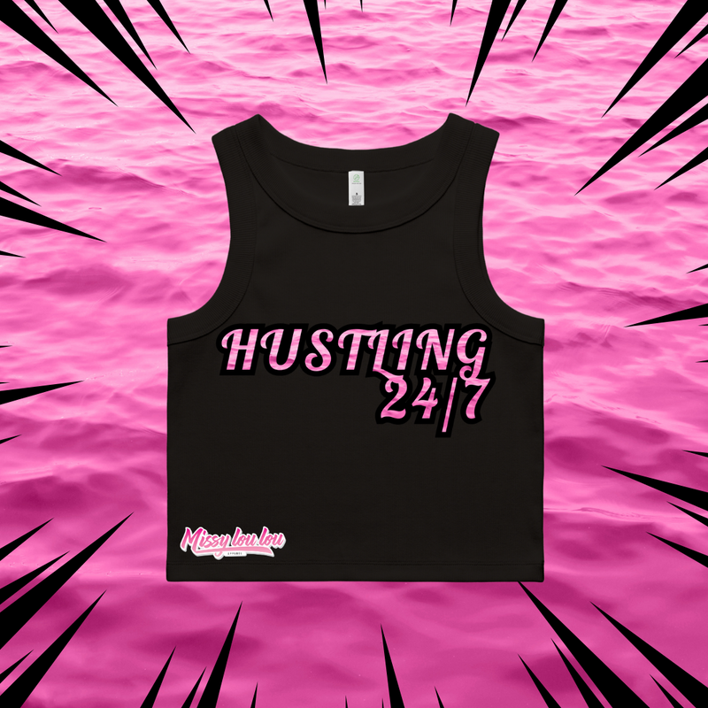 HUSTLING 24/7 - Crop Rib Tank