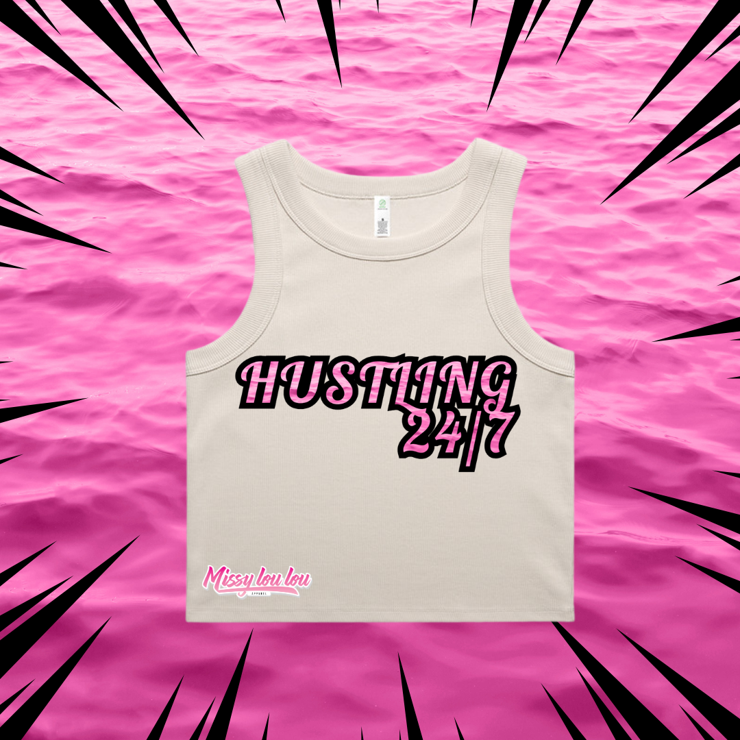 HUSTLING 24/7 - Crop Rib Tank
