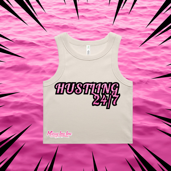 HUSTLING 24/7 - Crop Rib Tank