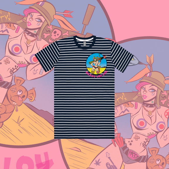 Rudy Rocket - Unisex tee, Navy Stripe