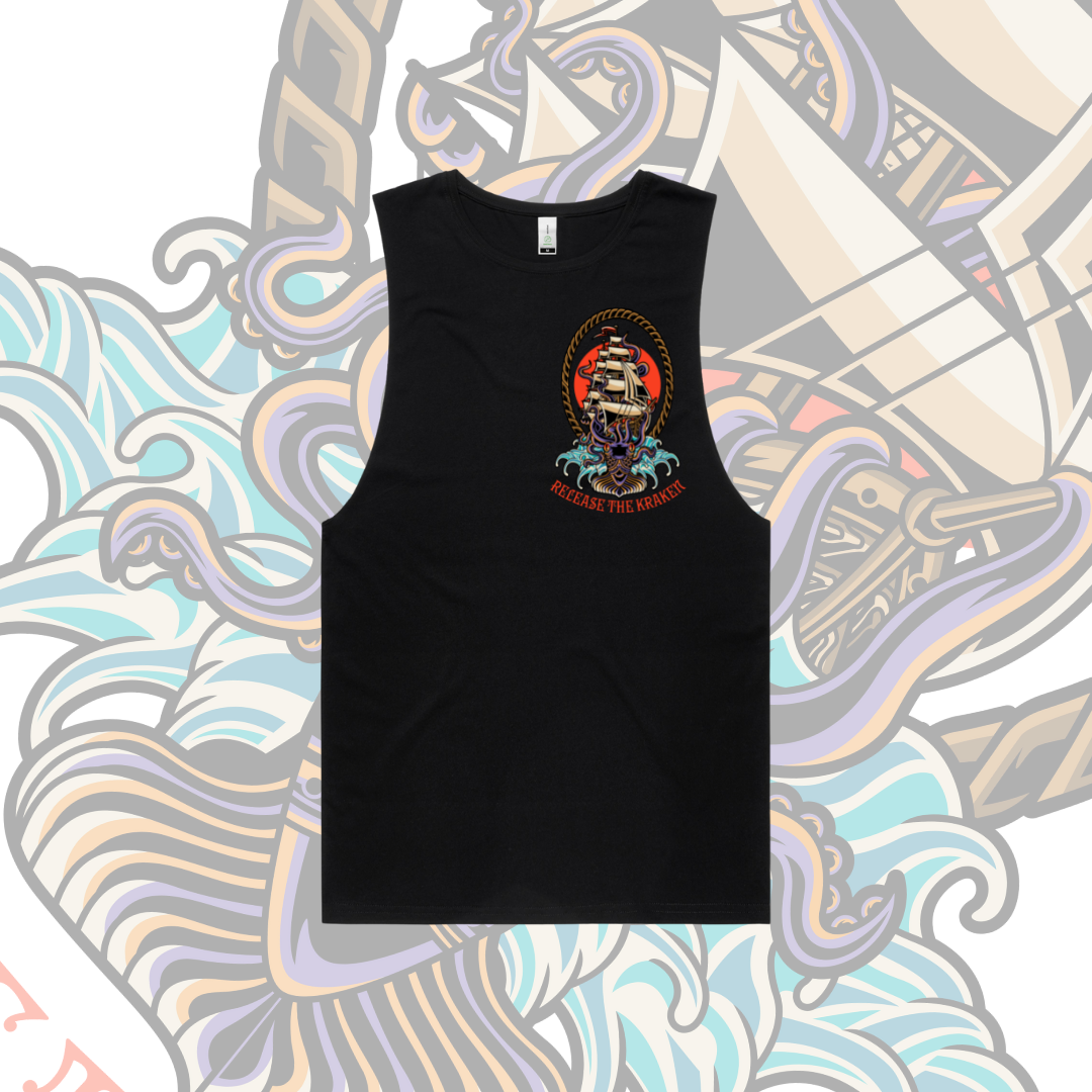 Release the Kraken - Unisex surfer tank - Black & White.