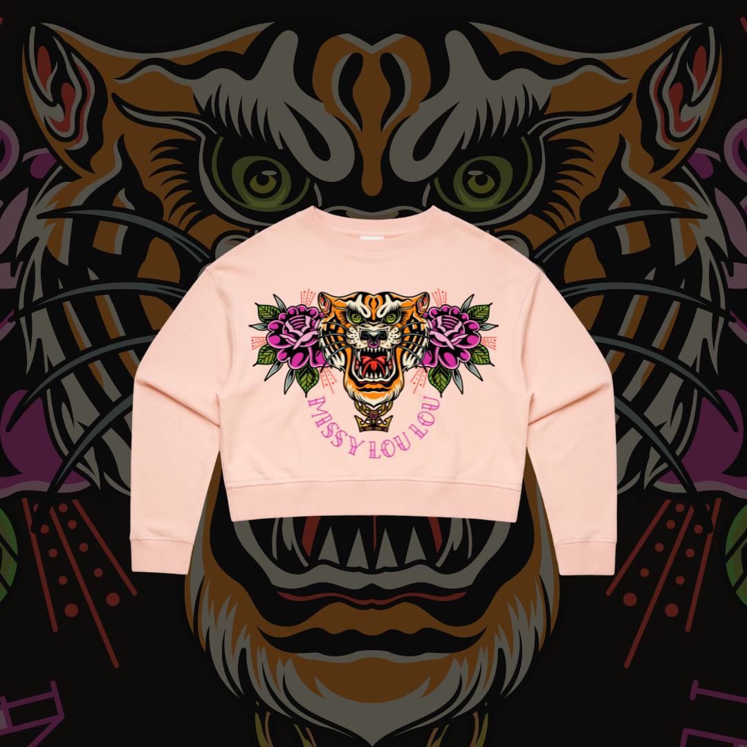 Tiger Lilly - Crop crew sweater,Pink & Black