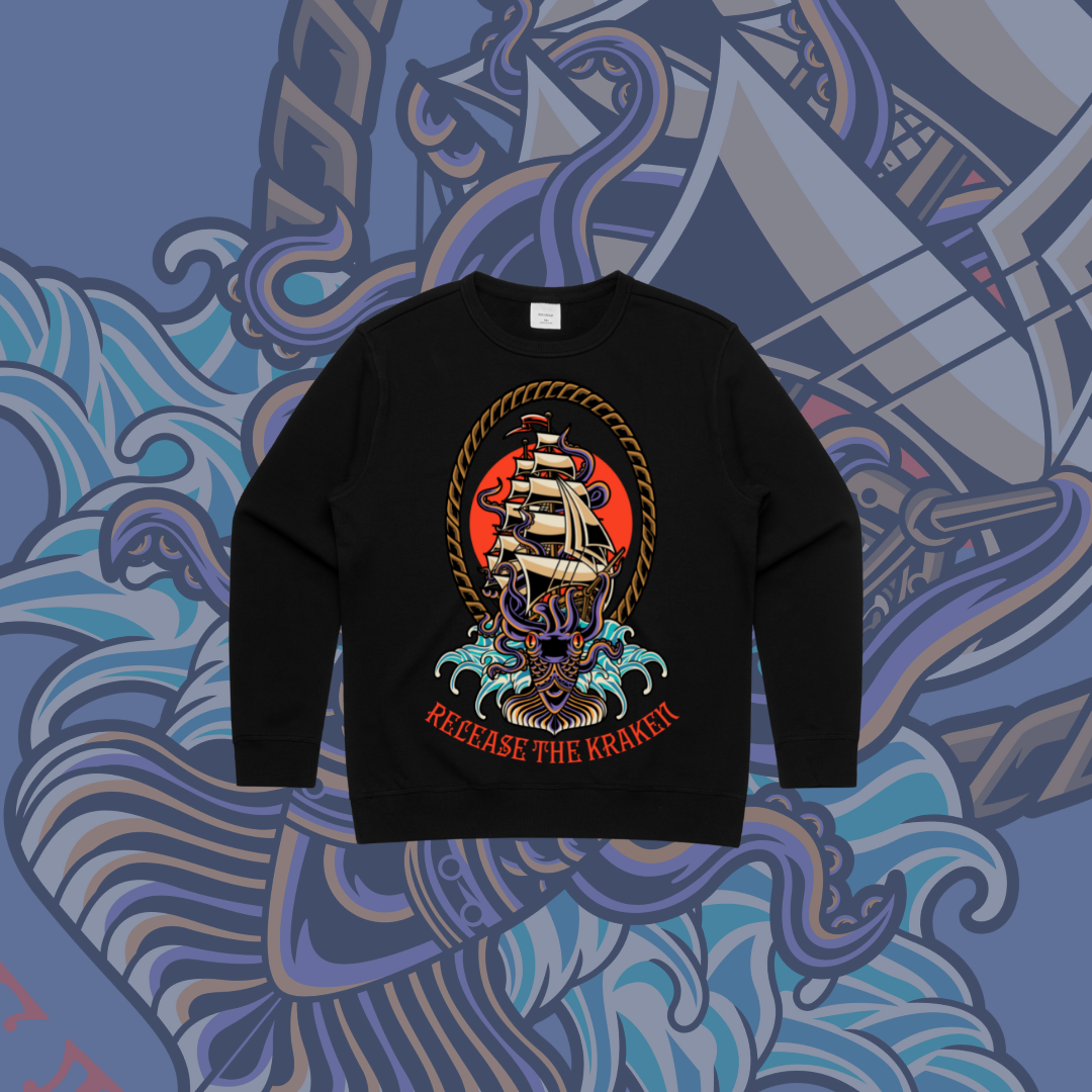 Release the Kraken- Premium Women's Crew,Black & Grey