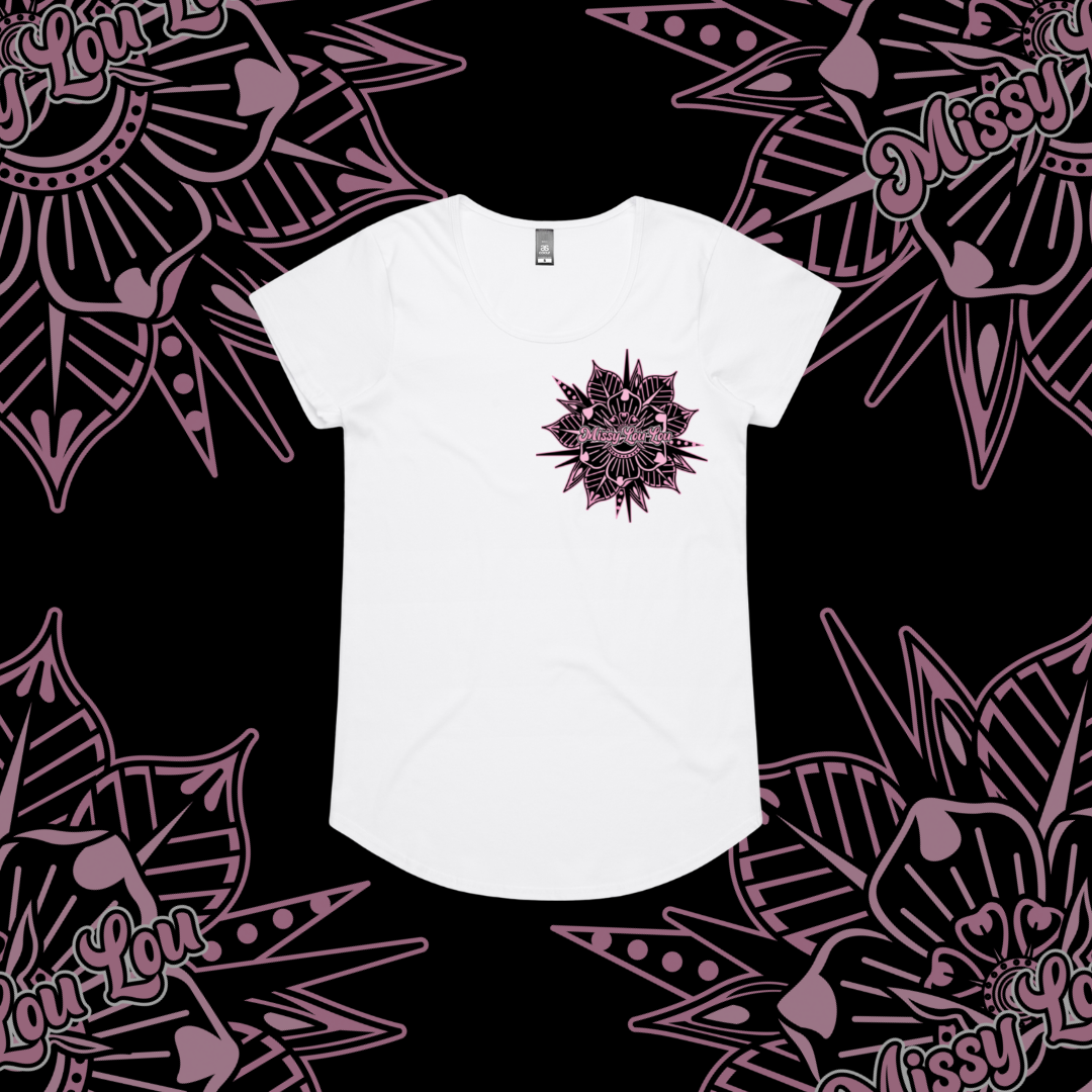 Rosy Posy - Drop neck tee, Black & White