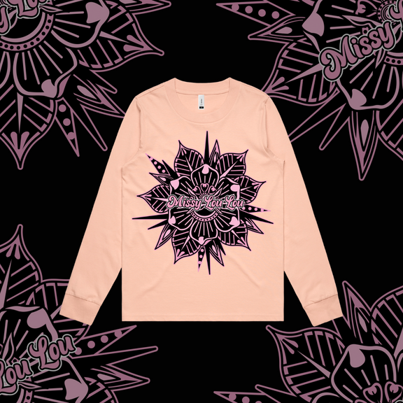 Rosy Posy -  Longsleeve , Black, Marle Grey, Peach -Front Design