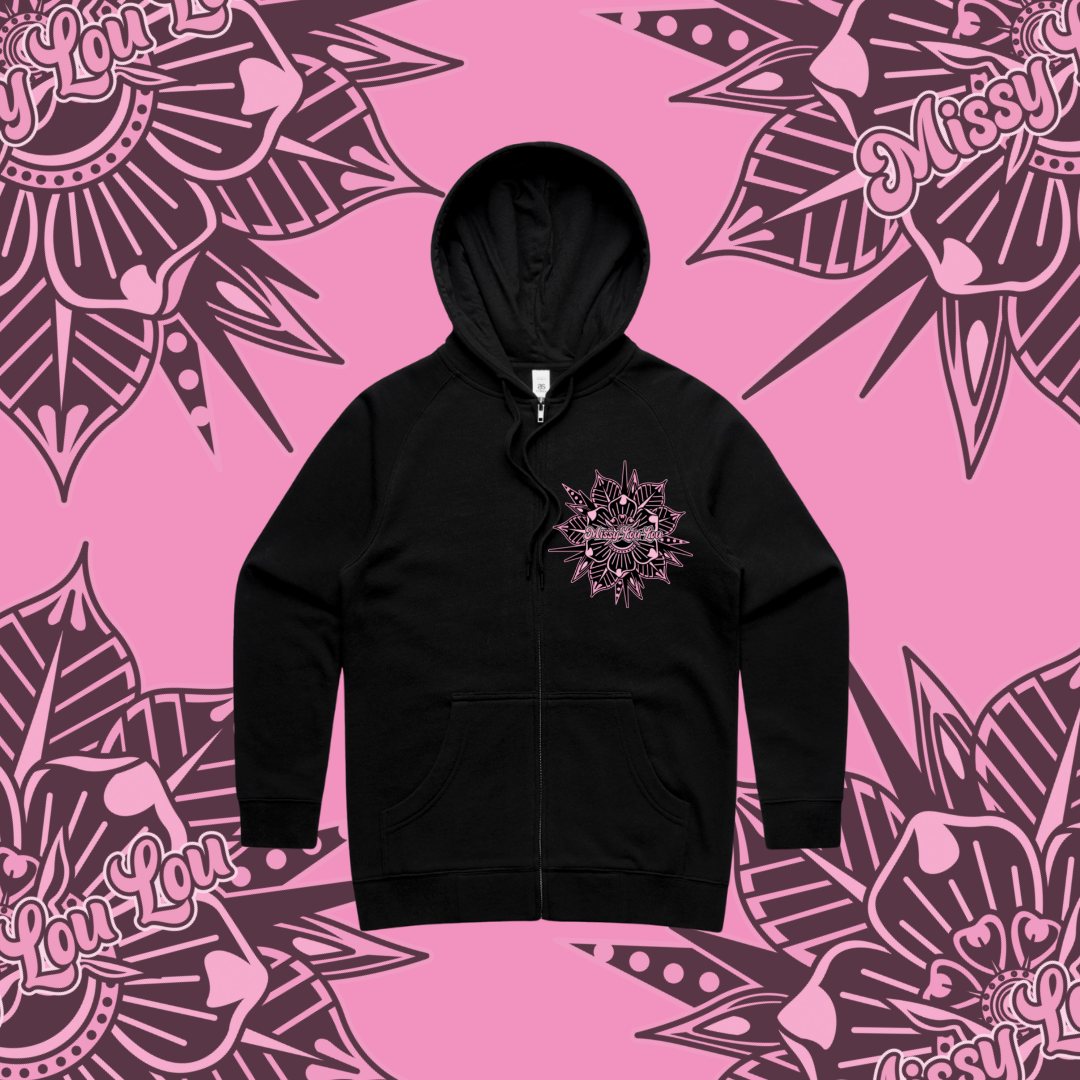 Rosy Posy - Zipper Hoodie, Black