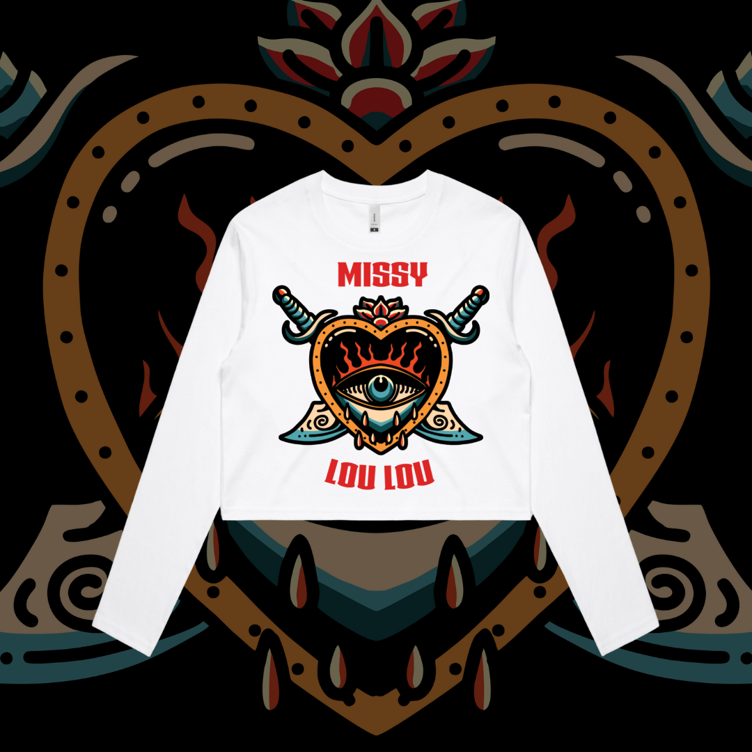 Hearts 'N' Daggers - Crop Long Sleeve, Front Design