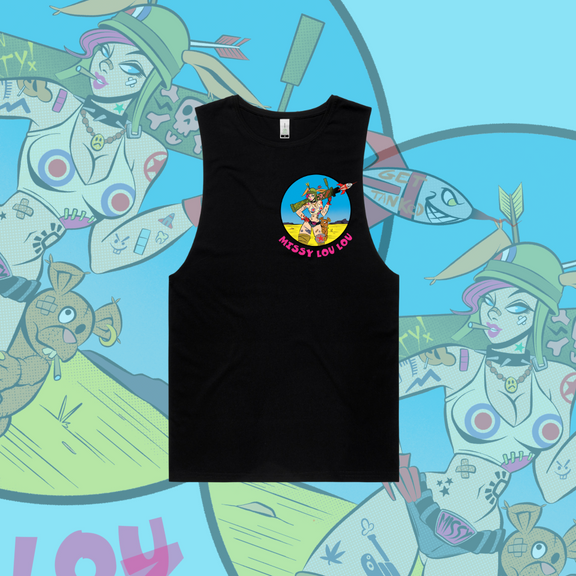 Rudy Rocket - Unisex surfer tank - Black & White.