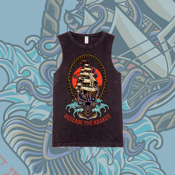 Release the Kraken- Marble stone tanks, Black & Pink
