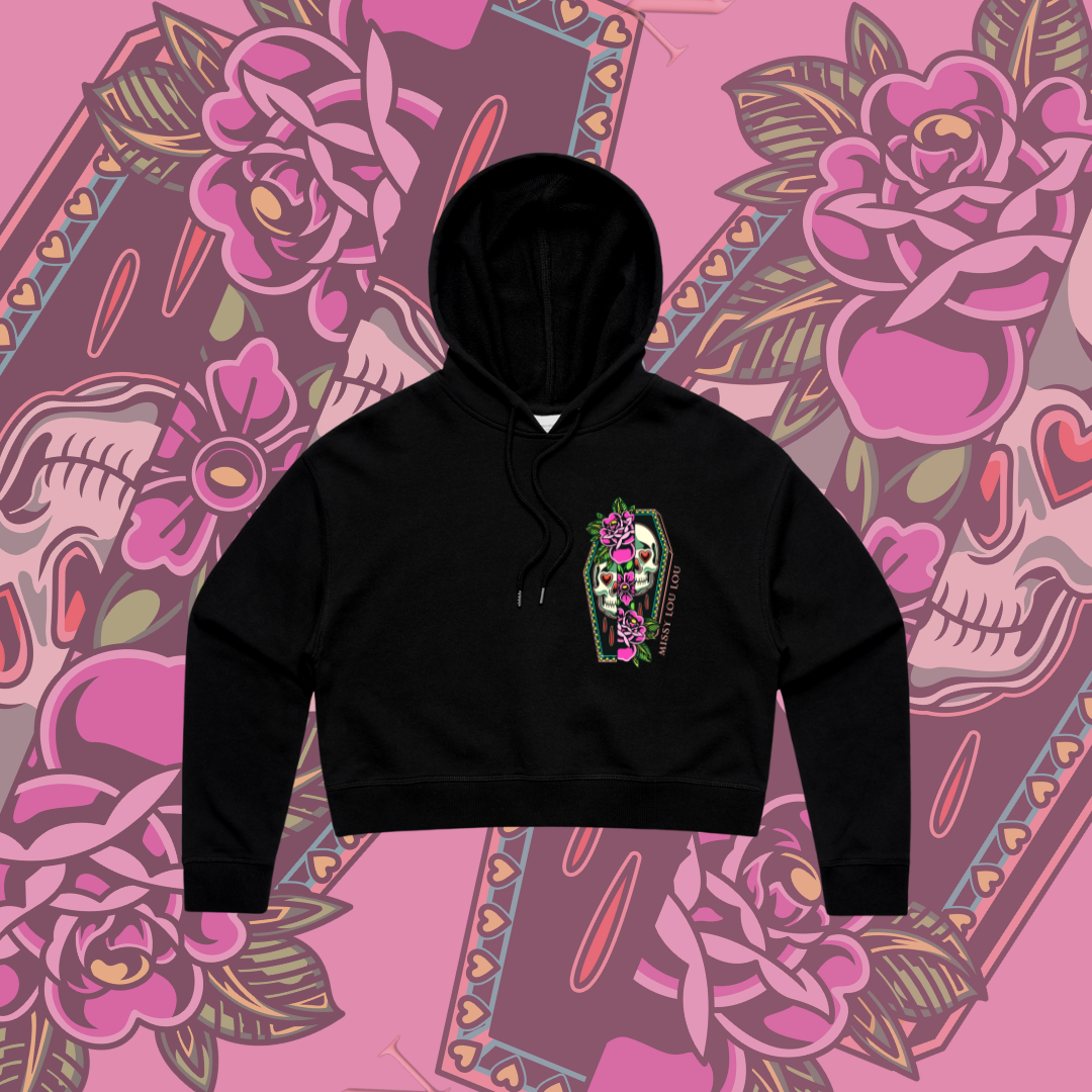 Not Today Satan - Crop Hoodie, Black & Pink