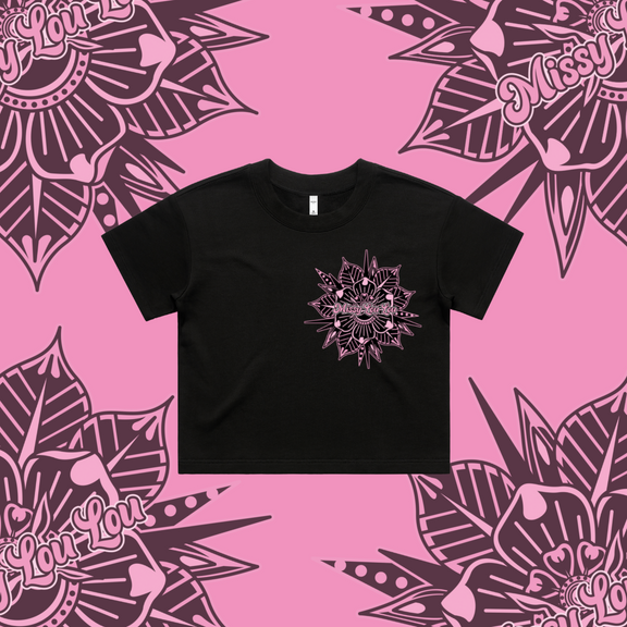 Rosy Posy-  Crop Tees,Black, Lilac,Pink