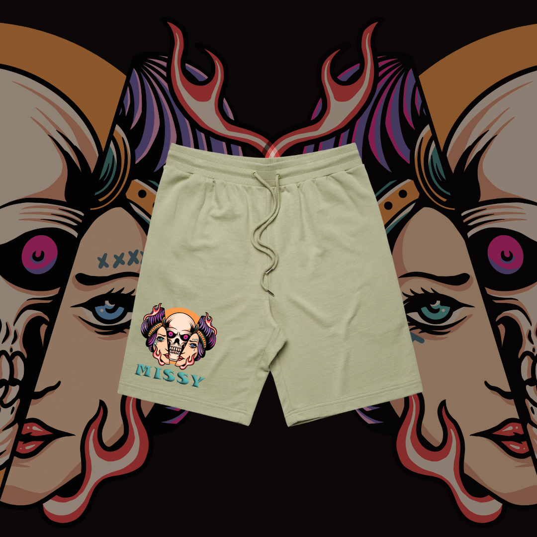 What Lies Beneath - Premium Unisex shorts, Mauve & Pistachio