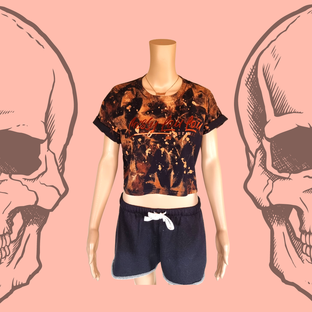 Bleached & Twisted Crop Tee - Black/Copper
