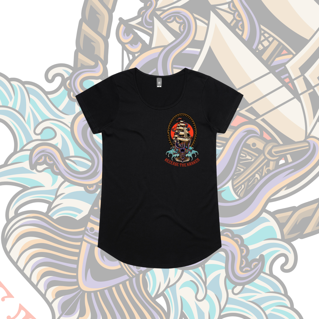 Release the Kraken - Drop neck tee, Black & White