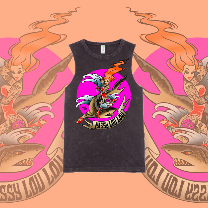 Miss Fin - Marble stone tanks, Black & Pink