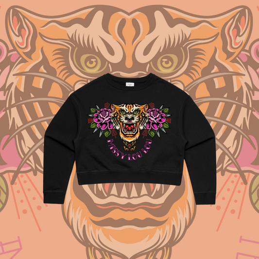 Tiger Lilly - Crop crew sweater,Pink & Black