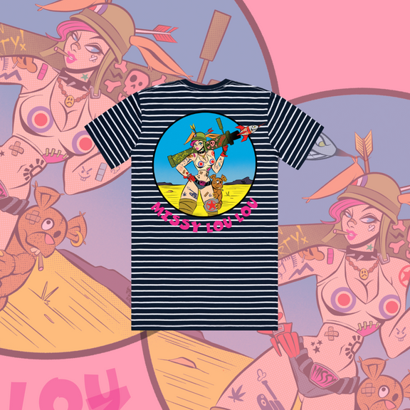 Rudy Rocket - Unisex tee, Navy Stripe