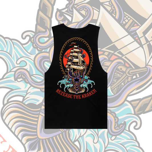 Release the Kraken - Unisex surfer tank - Black & White.