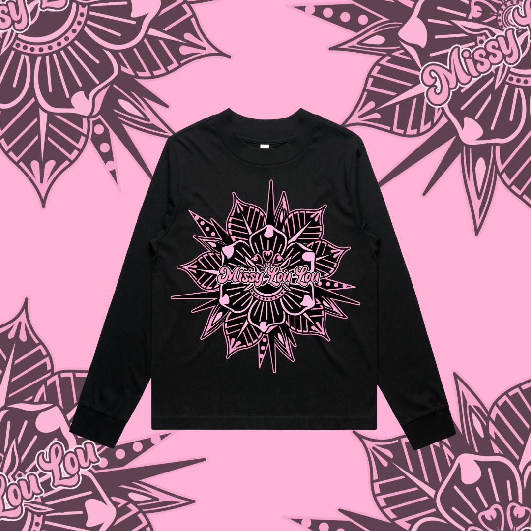 Rosy Posy -  Longsleeve , Black, Marle Grey, Peach -Front Design