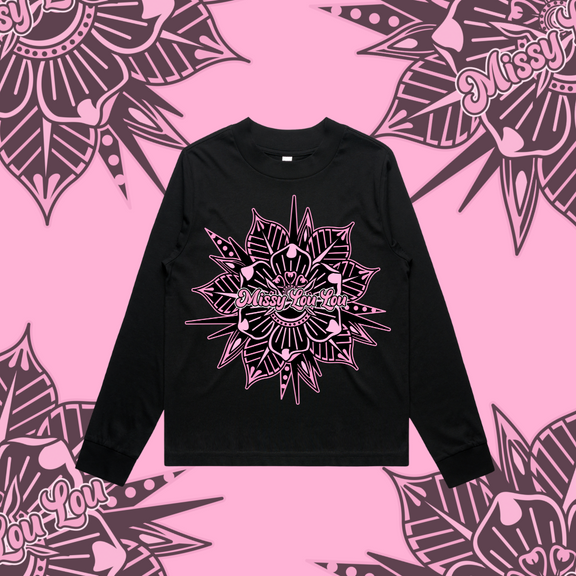 Rosy Posy -  Longsleeve , Black, Marle Grey, Peach -Front Design