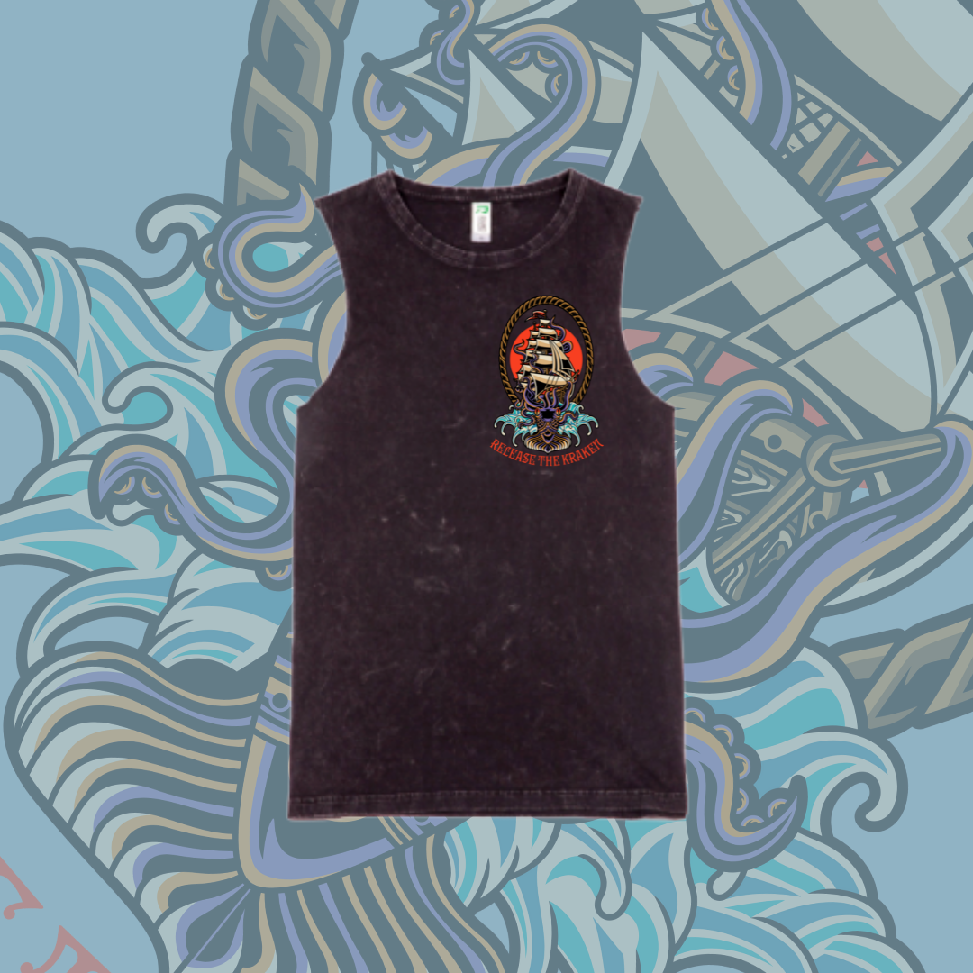 Release the Kraken- Marble stone tanks, Black & Pink