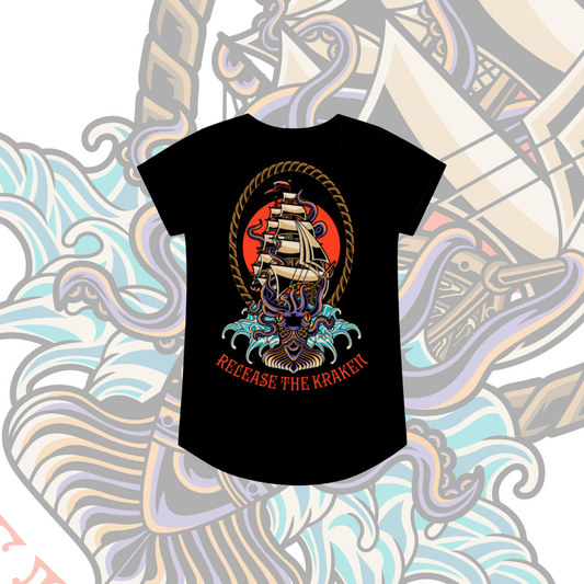 Release the Kraken - Drop neck tee, Black & White