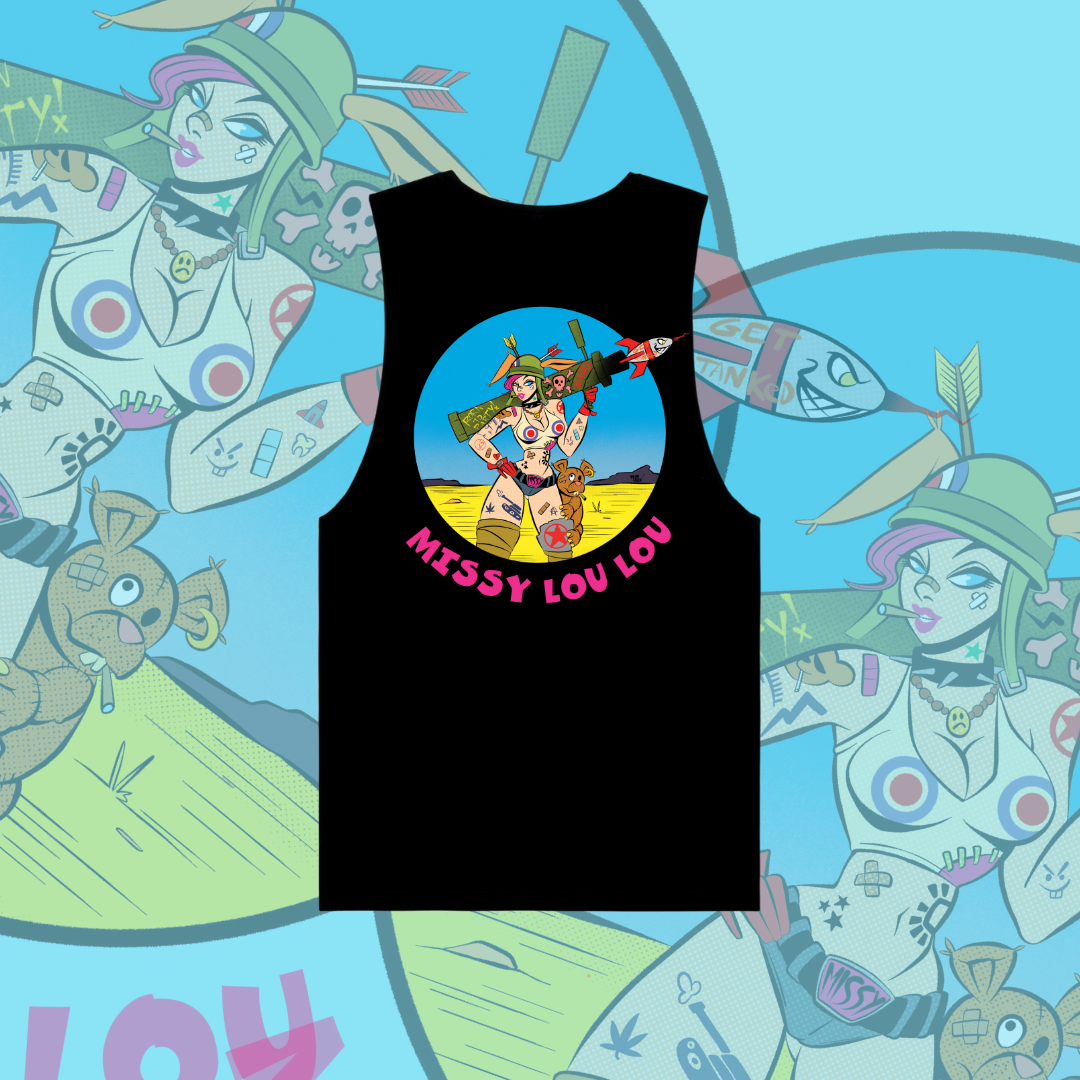 Rudy Rocket - Unisex surfer tank - Black & White.