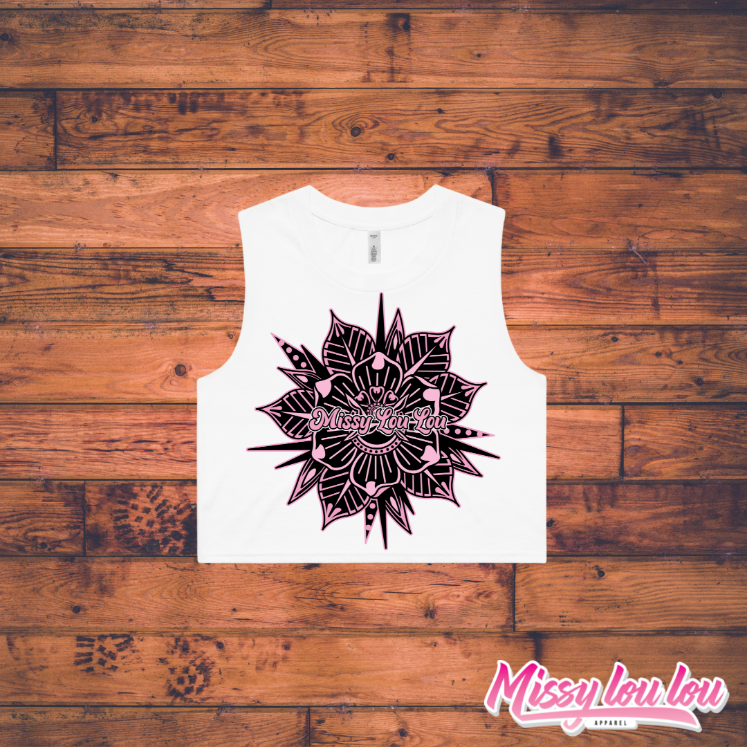 Rosy Posy- Crop tank - White